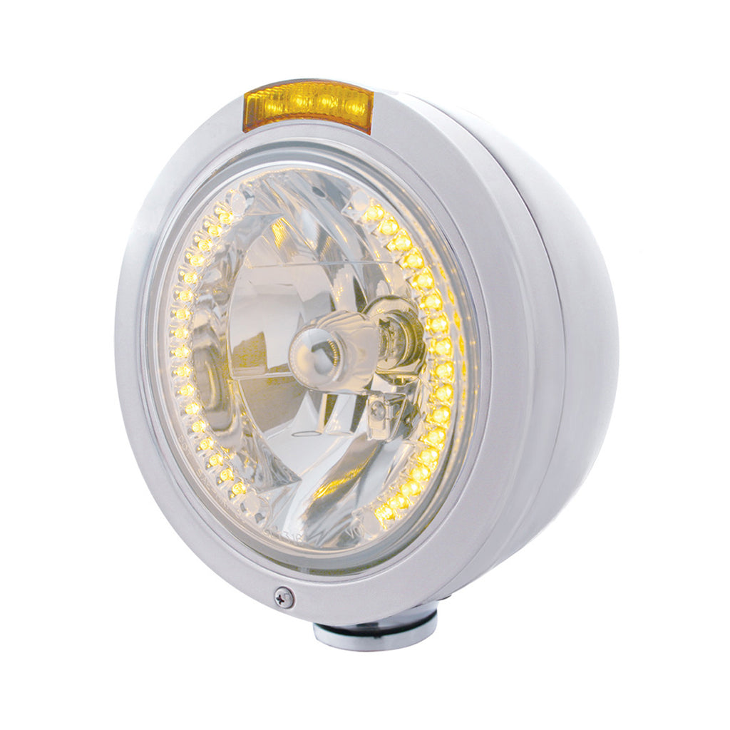 Stainless Steel Bullet Classic Headlight H4 With Amber LED & Signal (Amber or Clear Lens)