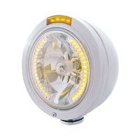 Stainless Steel Bullet Classic Headlight H4 With Amber LED & Signal (Amber or Clear Lens)