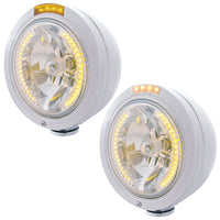 Stainless Steel Bullet Classic Headlight H4 With Amber LED & Signal (Amber or Clear Lens)