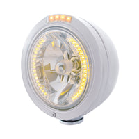 Stainless Steel Bullet Classic Headlight H4 With Amber LED & Signal (Amber or Clear Lens)