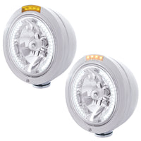Stainless Steel Bullet Classic Headlight H4 With White LED & Dual Mode LED Signal (Amber or Clear Lens)