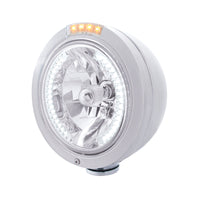 Stainless Steel Bullet Classic Headlight H4 With White LED & Dual Mode LED Signal (Amber or Clear Lens)