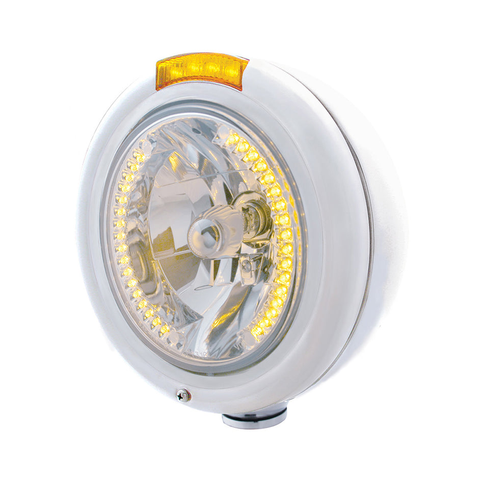 Stainless Steel Classic Headlight H4 With 34 Amber or White LED & Signal (Amber or Clear Lens)