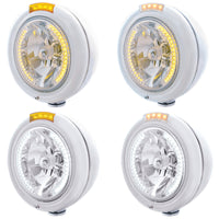 Stainless Steel Classic Headlight H4 With 34 Amber or White LED & Signal (Amber or Clear Lens)