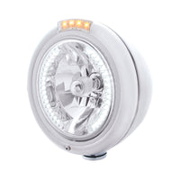 Stainless Steel Classic Headlight H4 With 34 Amber or White LED & Signal (Amber or Clear Lens)