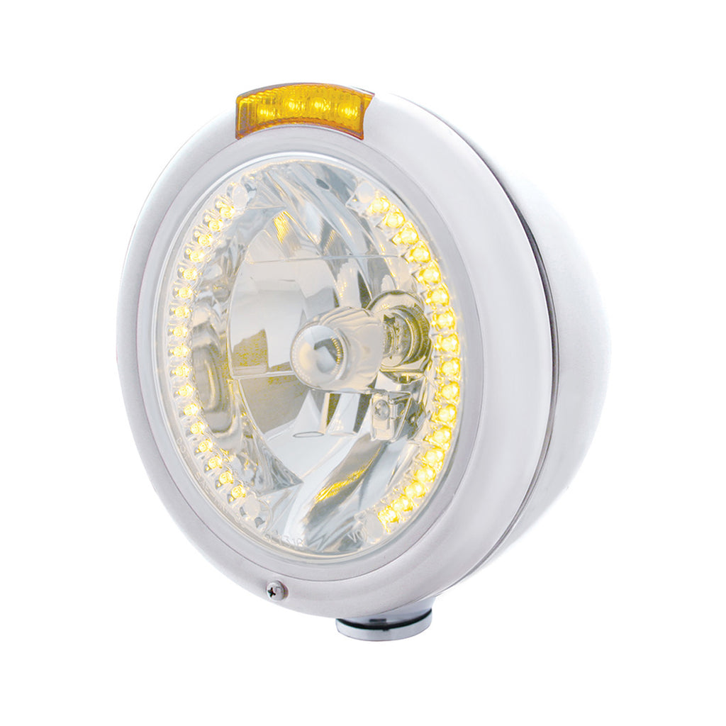 Chrome Classic Headlight H4 With 34 Amber or White LEDs & Dual Mode LED Signal (Amber or Clear Lens)