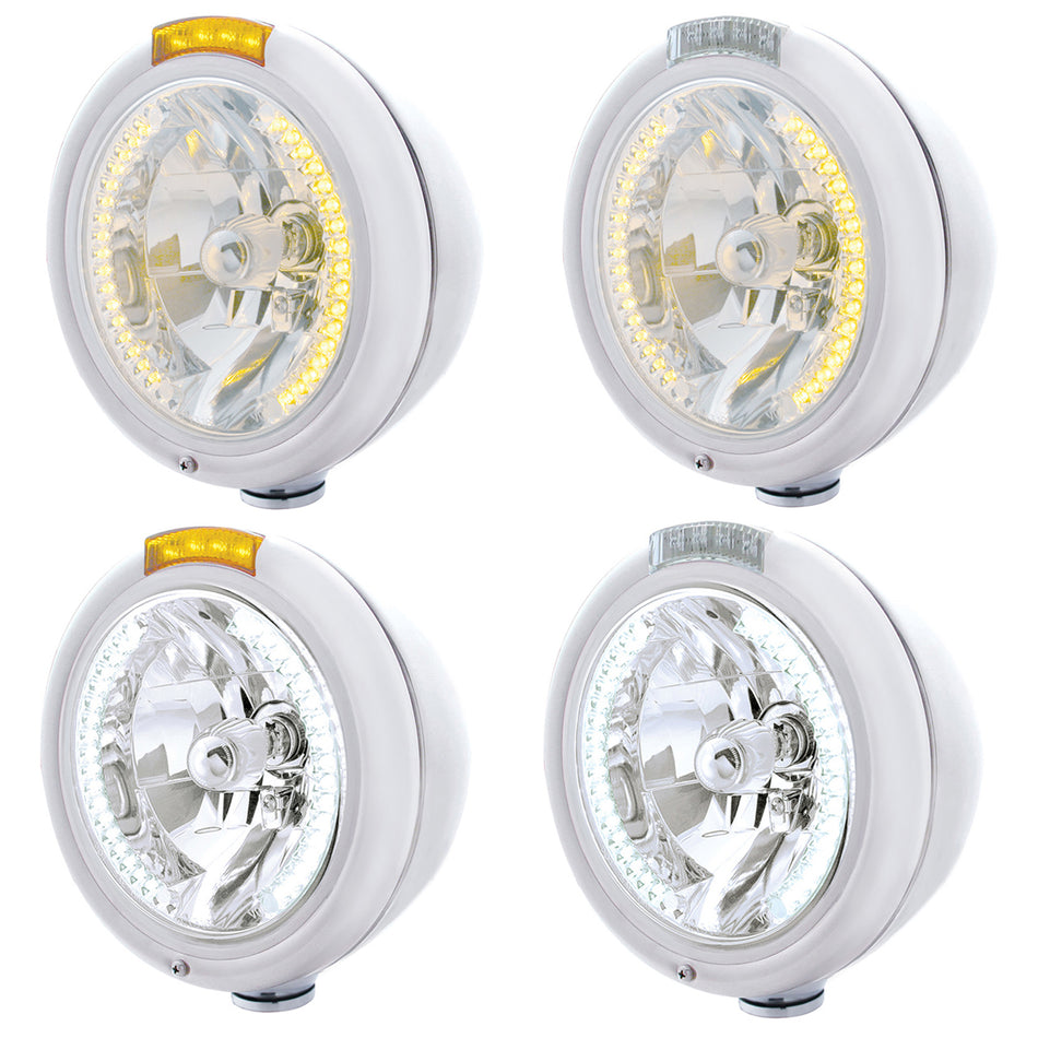 Chrome Classic Headlight H4 With 34 Amber or White LEDs & Dual Mode LED Signal (Amber or Clear Lens)