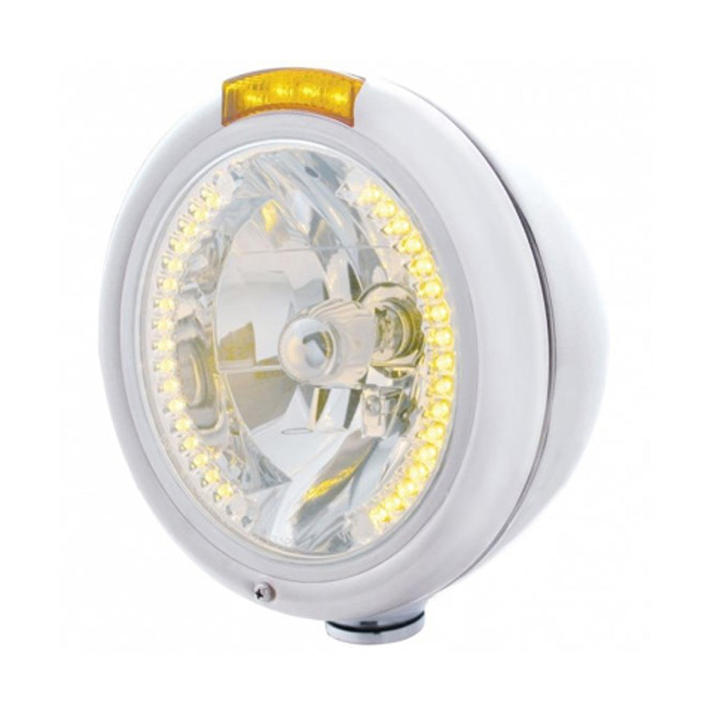 Chrome Classic Headlight H4 With 34 Amber LED & LED Signal (Amber or Clear Lens)