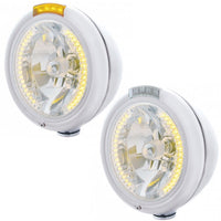 Chrome Classic Headlight H4 With 34 Amber LED & LED Signal (Amber or Clear Lens)