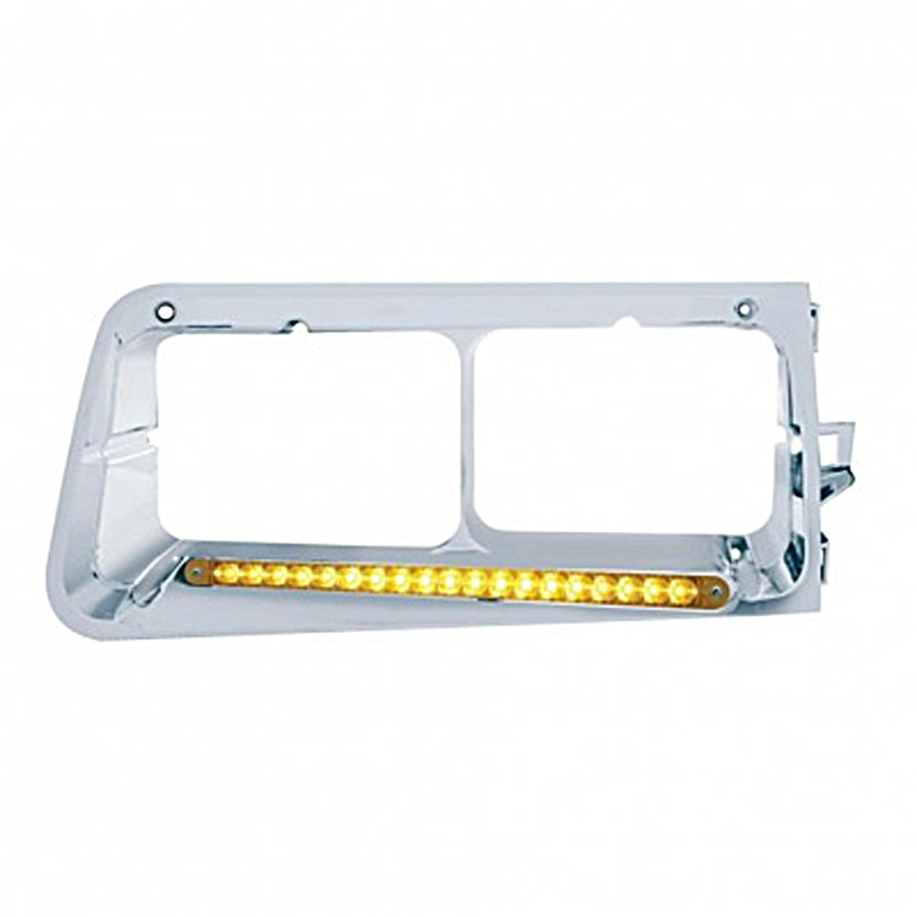 19 LED Headlight Bezel For 1989-2009 Freightliner FLD (Amber LEDs/Amber or Clear Lens) Driver or Passenger Side