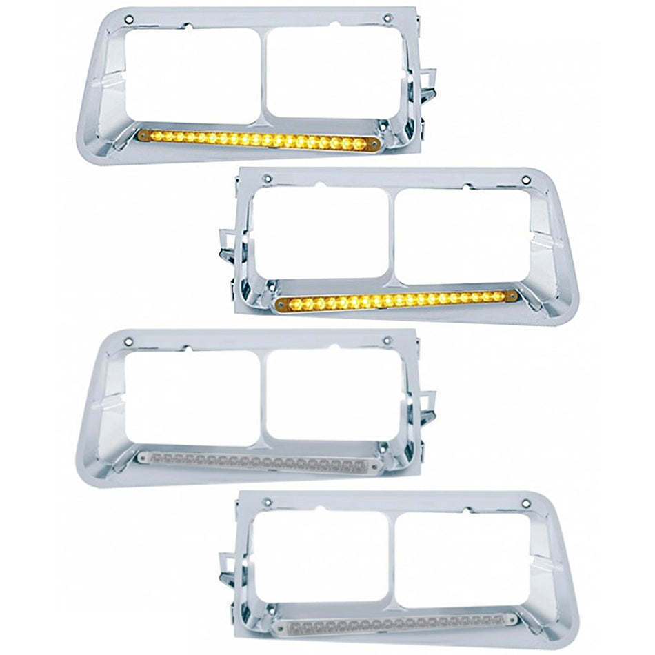 19 LED Headlight Bezel For 1989-2009 Freightliner FLD (Amber LEDs/Amber or Clear Lens) Driver or Passenger Side