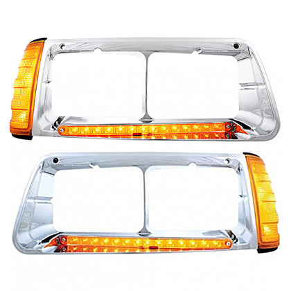14 LED Headlight Bezel With Turn Signal For 1989-2009 Freightliner FLD (Driver or Passenger Side)