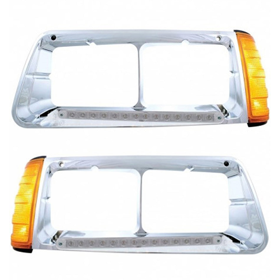 14 LED Headlight Bezel With Turn Signal For 1989-2009 Freightliner FLD (Driver or Passenger)