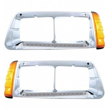 14 LED Headlight Bezel With Turn Signal For 1989-2009 Freightliner FLD (Driver or Passenger)