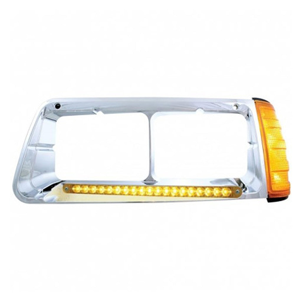 19 LED Headlight Bezel With Turn Signal For 1989-2009 Freightliner FLD (Driver or Passenger)
