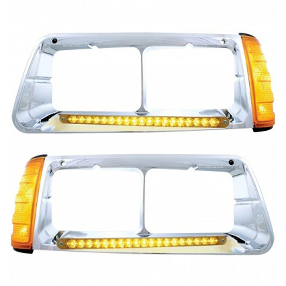 19 LED Headlight Bezel With Turn Signal For 1989-2009 Freightliner FLD (Driver or Passenger)