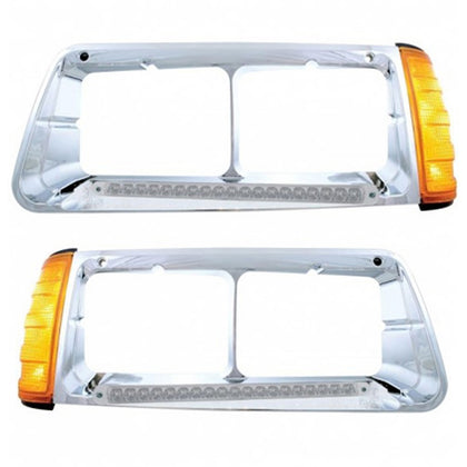 19 LED Headlight Bezel With Turn Signal For 1989-2009 Freightliner FLD (Driver or Passenger)