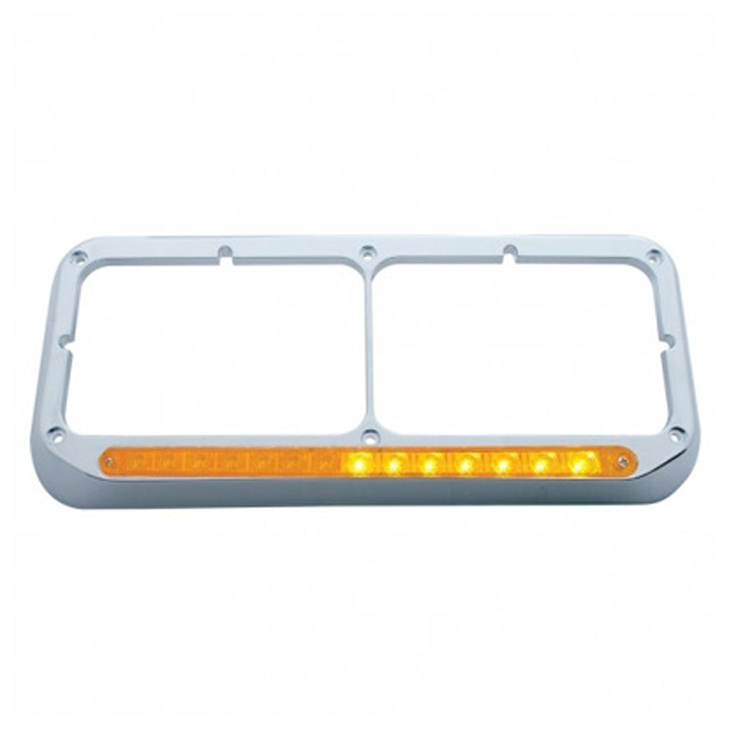 United Pacific - Rectangular Dual Headlight Bezel With LED Sequential Light Bar - Amber (Driver or Passenger)