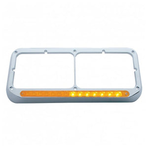United Pacific - Rectangular Dual Headlight Bezel With LED Sequential Light Bar - Amber (Driver or Passenger)