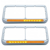 United Pacific - Rectangular Dual Headlight Bezel With LED Sequential Light Bar - Amber (Driver or Passenger)