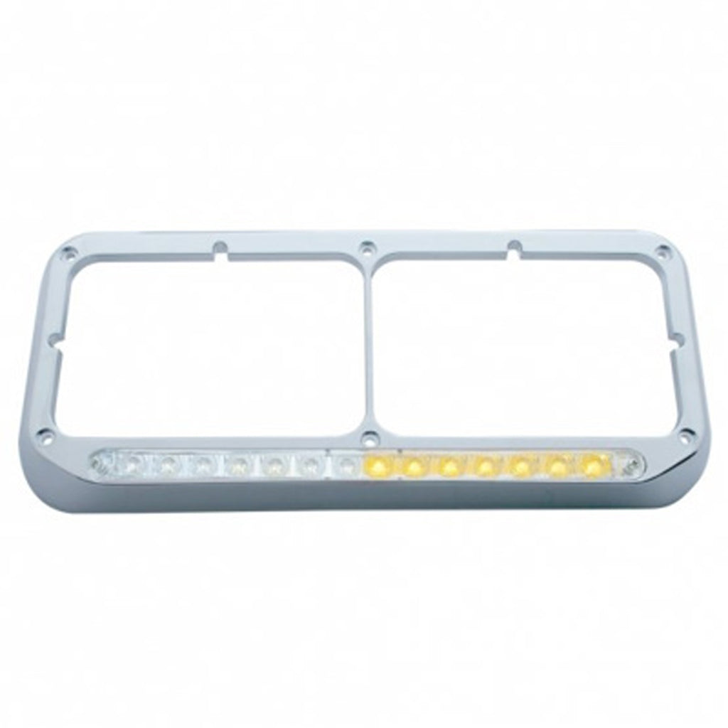 Rectangular Dual Headlight Bezel With LED Sequential Light Bar - Amber (Driver or Passenger Side)
