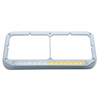 Rectangular Dual Headlight Bezel With LED Sequential Light Bar - Amber (Driver or Passenger Side)