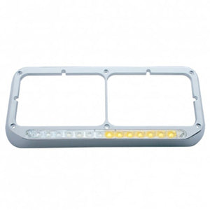 Rectangular Dual Headlight Bezel With LED Sequential Light Bar - Amber (Driver or Passenger Side)