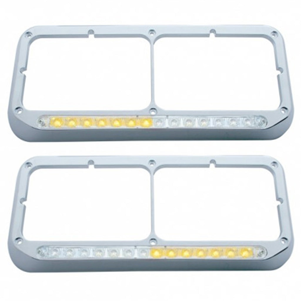 Rectangular Dual Headlight Bezel With LED Sequential Light Bar - Amber ...