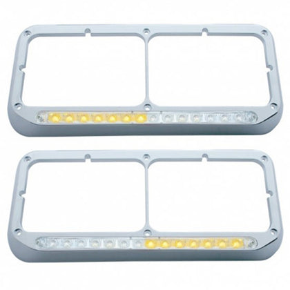 Rectangular Dual Headlight Bezel With LED Sequential Light Bar - Amber (Driver or Passenger Side)