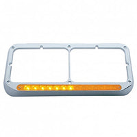 United Pacific - Rectangular Dual Headlight Bezel With LED Sequential Light Bar - Amber (Driver or Passenger)