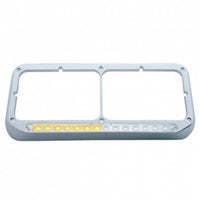 Rectangular Dual Headlight Bezel With LED Sequential Light Bar - Amber (Driver or Passenger Side)