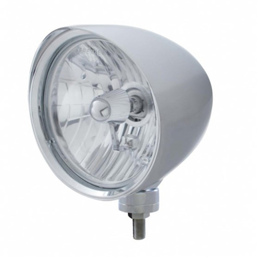 United Pacific - Chrome "Chopper" Headlight With Smooth Visor Crystal H4 Bulb