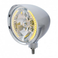 United Pacific - Chrome "Chopper" Headlight With Smooth Visor H4 Bulb With 34 Amber or White LEDs
