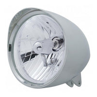 United Pacific - Motorcycle Chrome "Chopper" Headlight With Smooth Visor Crystal H4 Bulb