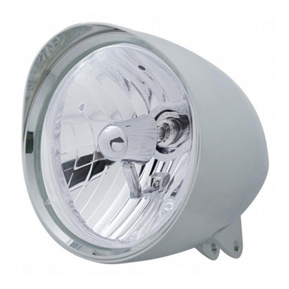 United Pacific - Motorcycle Chrome "Chopper" Headlight With Smooth Visor Crystal H4 Bulb