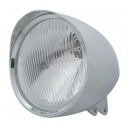 United Pacific - Motorcycle Chrome "Chopper" Headlight With Smooth Visor H4 Bulb