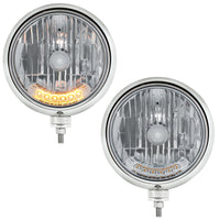 United Pacific - Stainless Steel or Chrome Guide 682-C Style Headlight H4 Bulb With 6 Amber LED