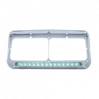 United Pacific - 14 LED Chrome Rectangular Dual Headlight Bezel With Visor (Red or Green LED/Clear Lens)