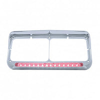 United Pacific - 14 LED Chrome Rectangular Dual Headlight Bezel With Visor (Red or Green LED/Clear Lens)