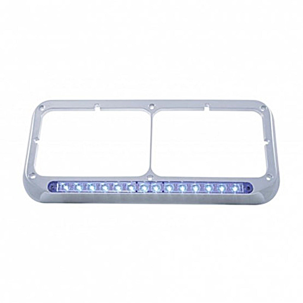 United Pacific - 14 LED Chrome Rectangular Dual Headlight Bezel (Blue, Green or Red LED/Clear Lens)