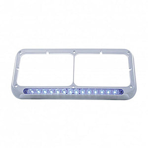 United Pacific - 14 LED Chrome Rectangular Dual Headlight Bezel (Blue, Green or Red LED/Clear Lens)