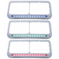 United Pacific - 14 LED Chrome Rectangular Dual Headlight Bezel (Blue, Green or Red LED/Clear Lens)