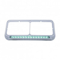 United Pacific - 14 LED Chrome Rectangular Dual Headlight Bezel (Blue, Green or Red LED/Clear Lens)