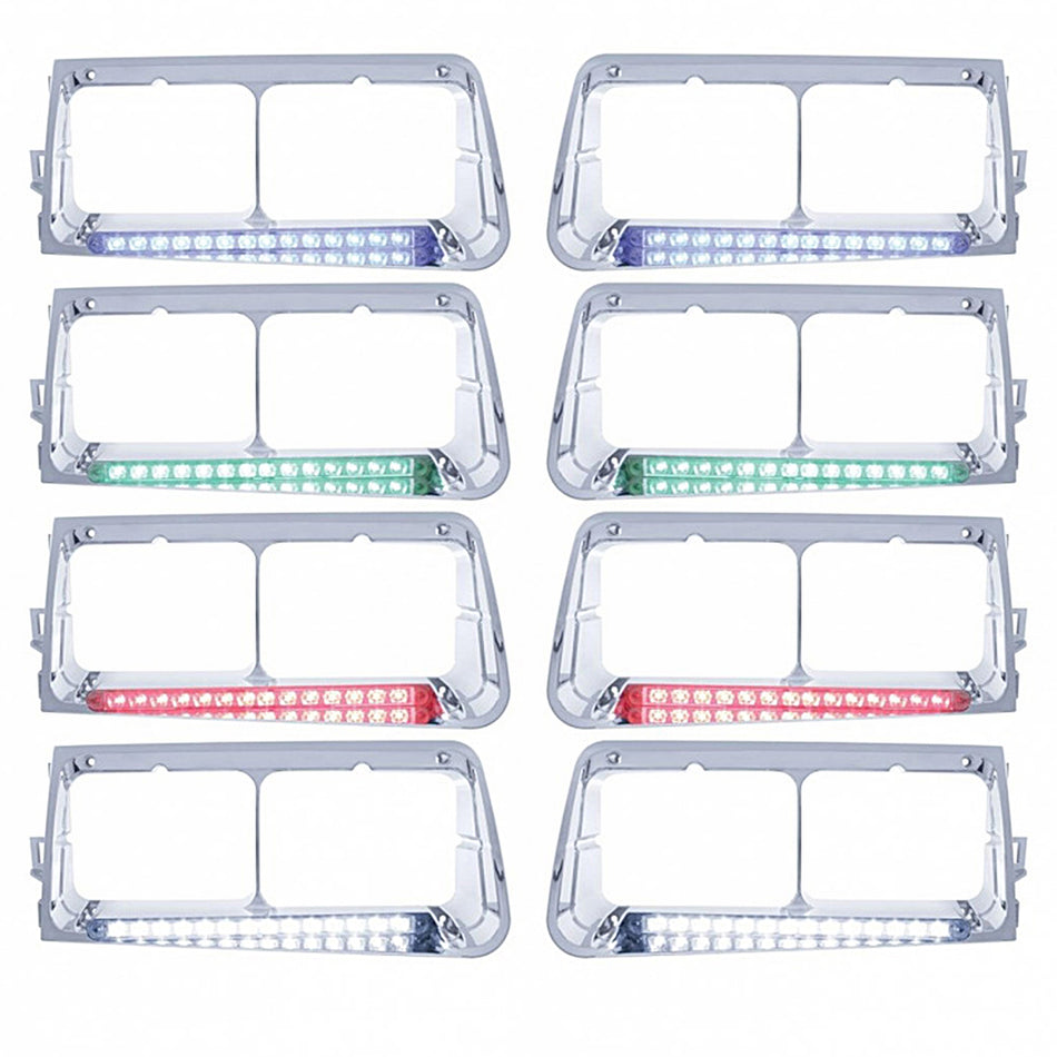 14 LED Headlight Bezel For 1989-2009 Freightliner FLD - Driver or Passenger Side (Various Colors)