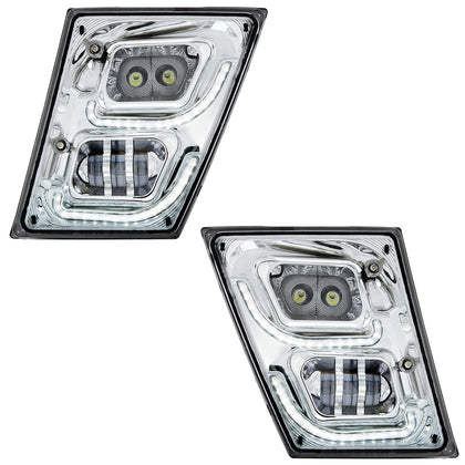 Chrome High Power LED Fog Light With LED DRL & Position Light for 2003-2017 Volvo VN/VNL (Driver or Passenger)