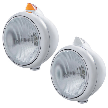 Stainless Steel Guide 682-C Headlight H4 & Original Style LED Signal (Amber LEDs/Amber or Clear Lens)