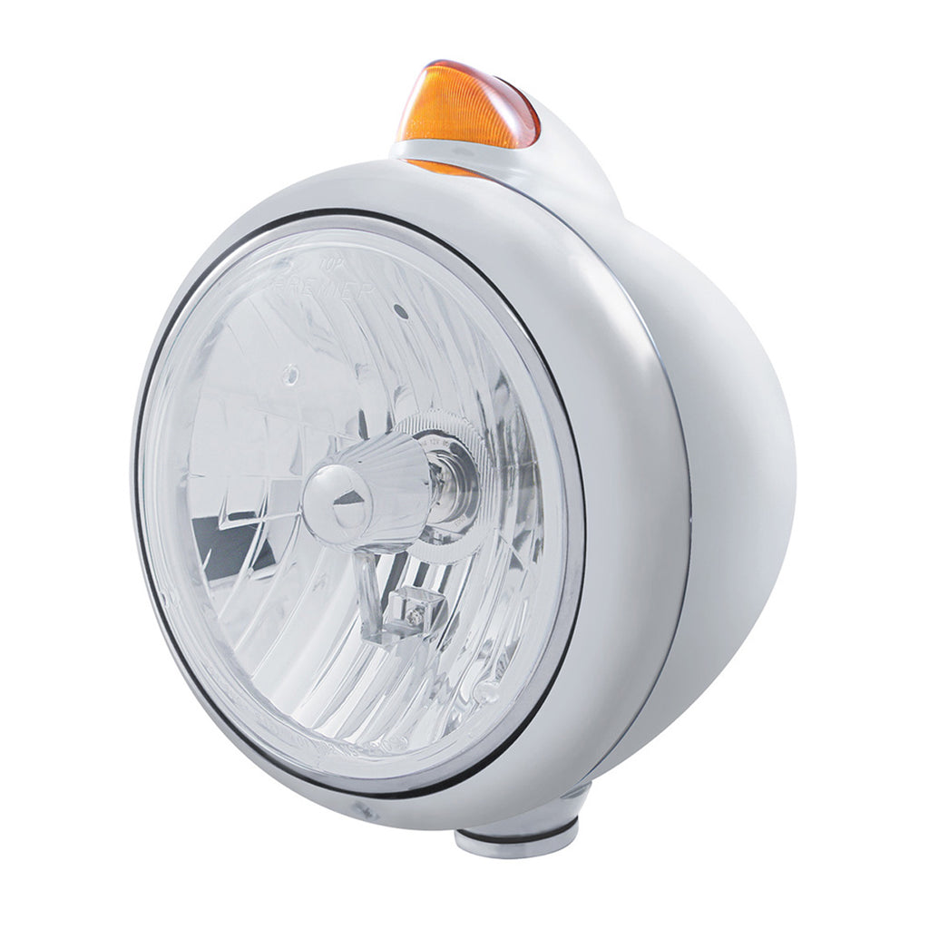 Stainless Steel Guide 682-C Headlight Crystal H4 & Original Style LED Signal (Amber or Clear Lens)