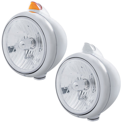 Stainless Steel Guide 682-C Headlight Crystal H4 & Original Style LED Signal (Amber or Clear Lens)