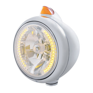 Stainless Steel 682-C Headlight H4 w Amber LED & Original Style LED Signal (Amber or Clear Lens)