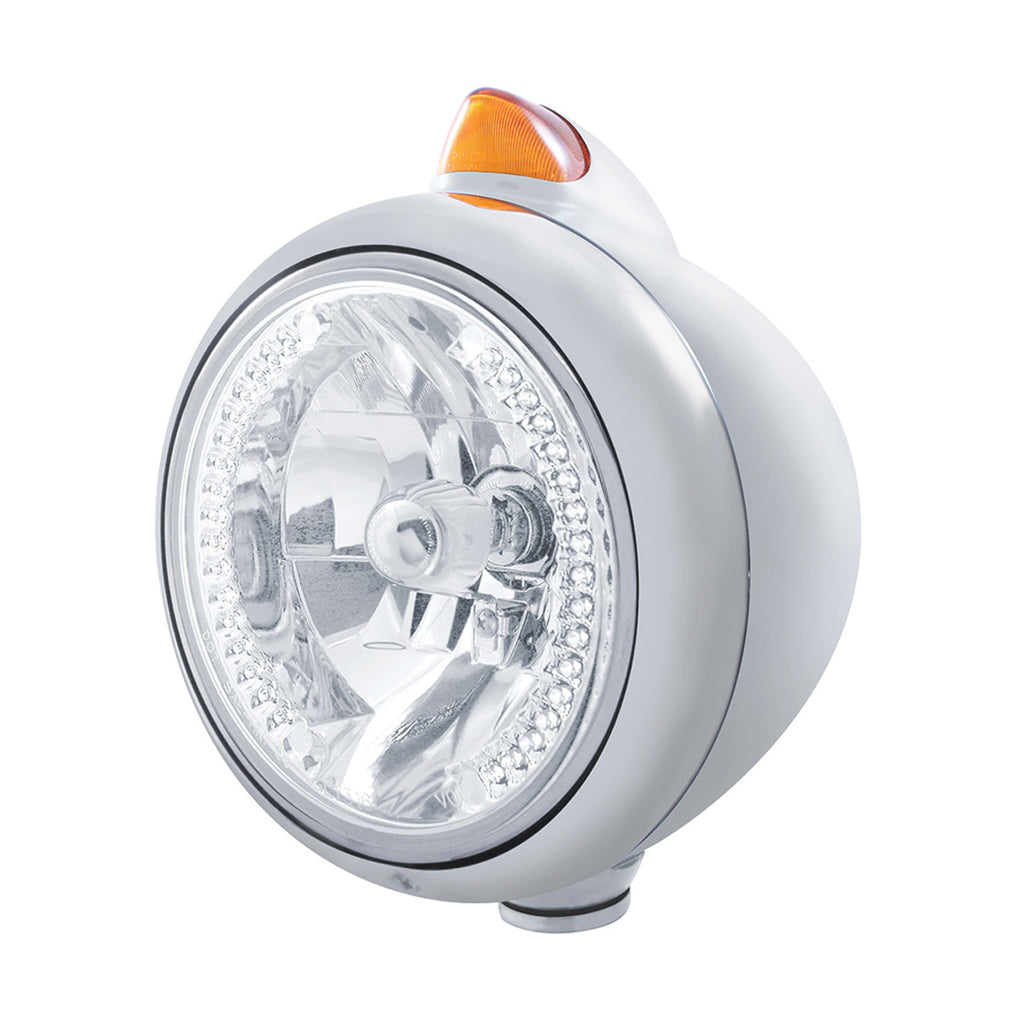 Stainless Steel Guide 682-C Headlight H4 With White LED & Original Style LED Signal (Amber or Clear Lens)